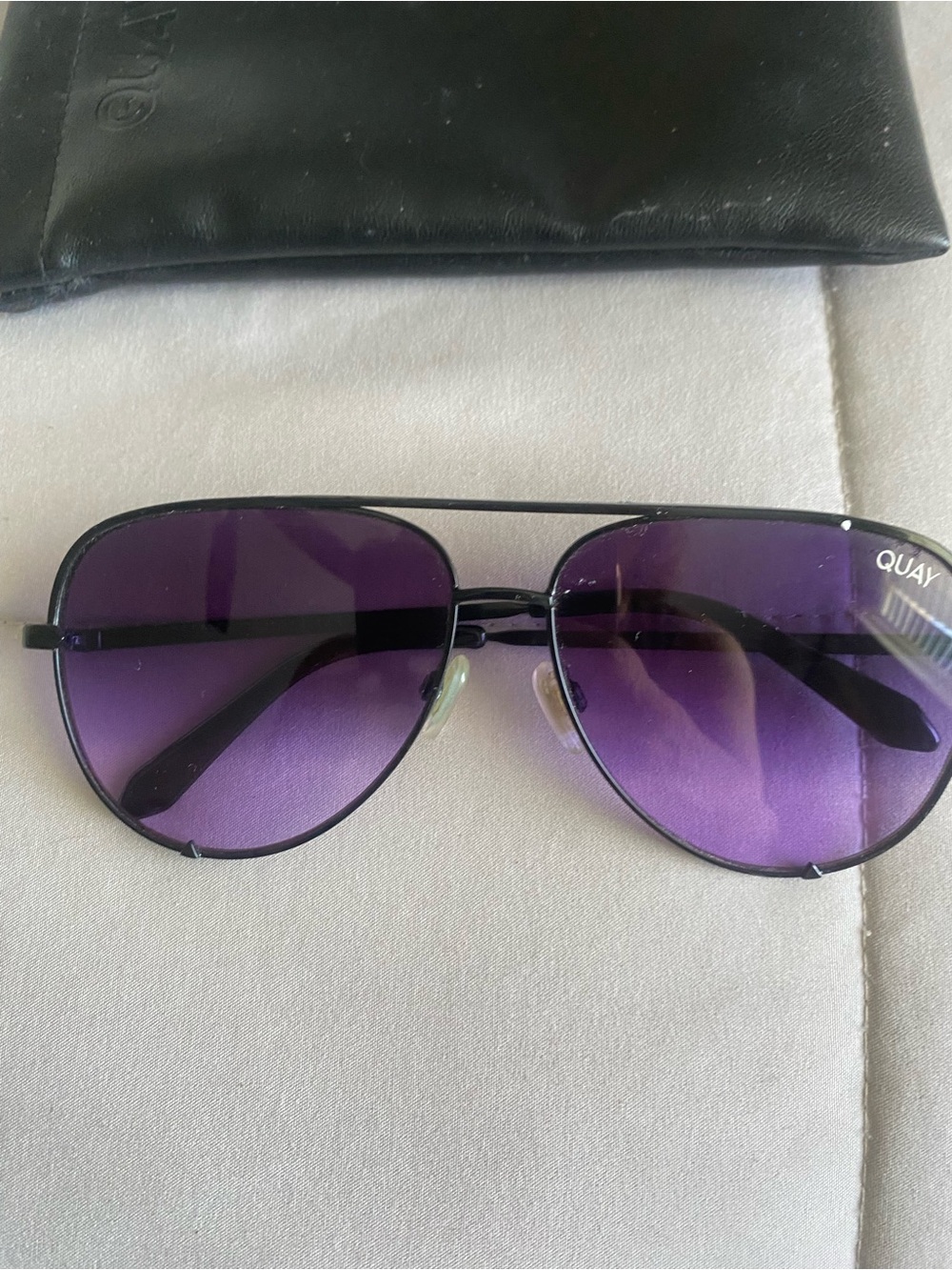Quay Australia Aviator Sunglasses with Purple Lenses and Black Frame